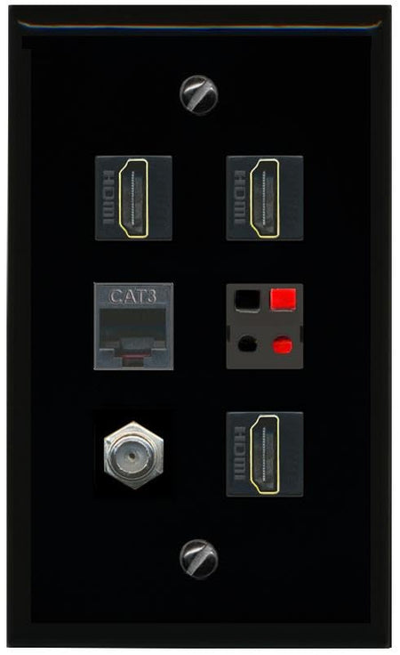 RiteAV COAX 3 HDMI PHONE SPEAKER Flat/Solid Wall Plate [Black]
