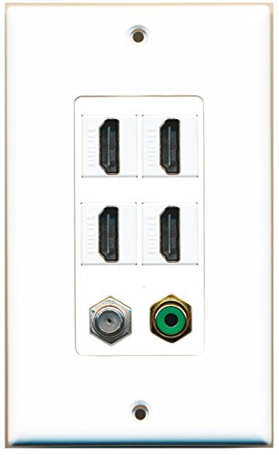 RiteAV 4 Port HDMI 1 RCA Green 1 Coax Cable TV- F-Type Wall Plate OVERSIZED