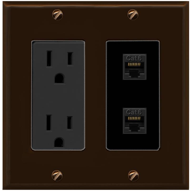 RiteAV 2 Port Cat6 Ethernet Wall Plate - Outlet [Brown/Black]