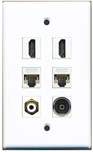 RiteAV - 2 HDMI 1 Port RCA White 1 Port Toslink 2 Port Cat5e Ethernet White Wall Plate