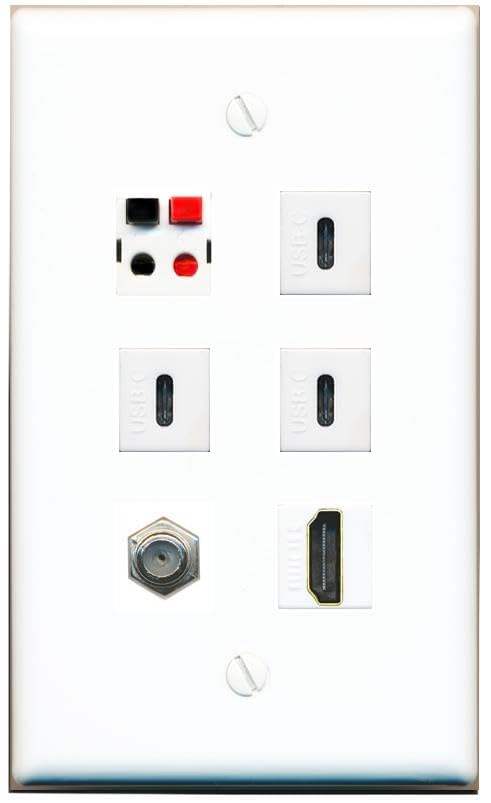 RiteAV COAX HDMI SPEAKER 3 USBC Flat/Solid Wall Plate [White]