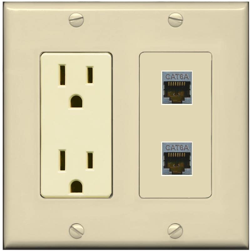 RiteAV 2 Port Cat6A Wall Plate - Outlet [Ivory/Ivory]
