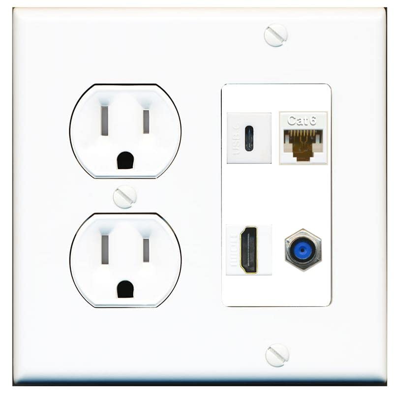 RiteAV USBC HDMI Cat6 Coax F81 Wall Plate - Tamper Res Round [White/White]