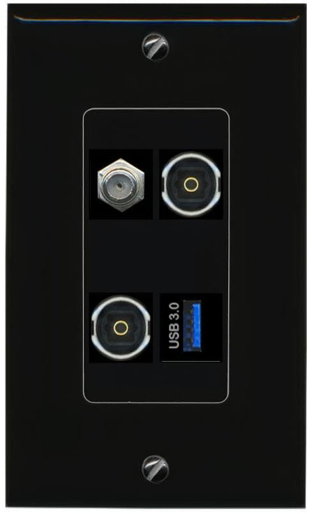 RiteAV COAX 2 TOSLINK USB-3 Wall Plate Decorative [Black]