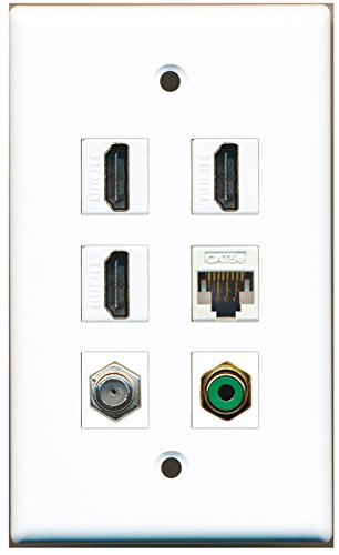 RiteAV - 3 HDMI 1 Port RCA Green 1 Port Coax Cable TV- F-Type 1 Port Cat5e Ethernet White Wall Plate