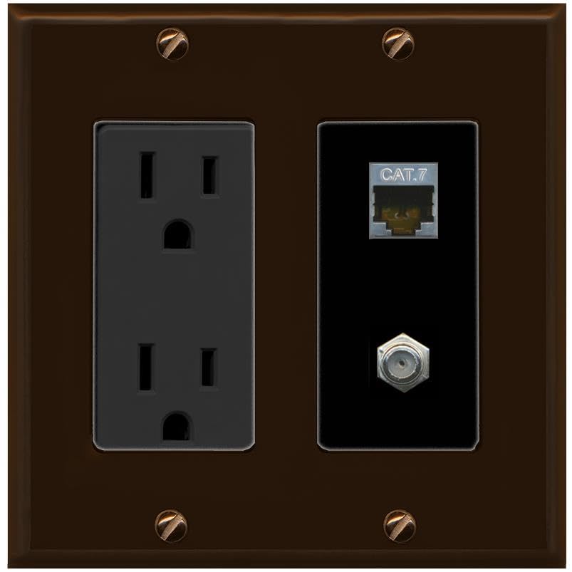 RiteAV Coax and Cat7 Wall Plate - Outlet [Brown/Black]