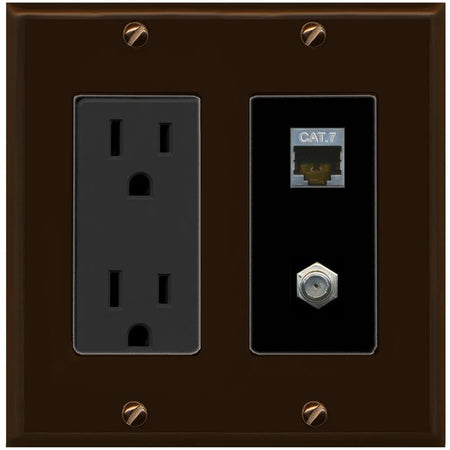 RiteAV Coax and Cat7 Wall Plate - Outlet [Brown/Black]