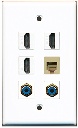 RiteAV - 3 HDMI 2 Port RCA Blue 1 Port Phone RJ11 RJ12 Beige Wall Plate