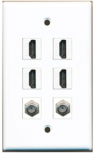 RiteAV - 4 HDMI 2 Port Coax Cable TV- F-Type Wall Plate