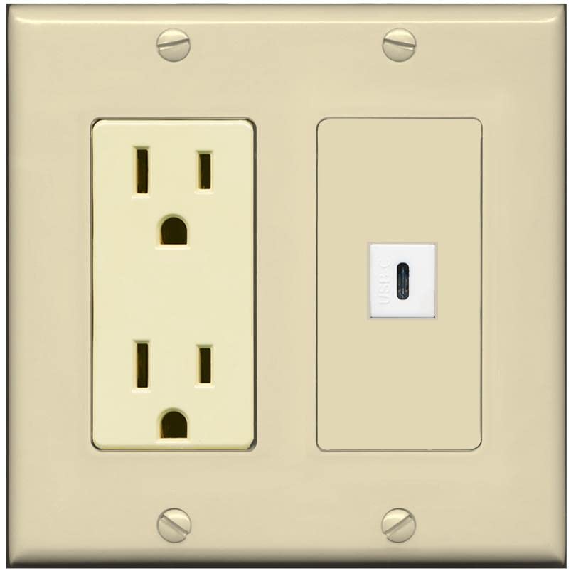 RiteAV USBC Wall Plate - Outlet [Ivory/Ivory]