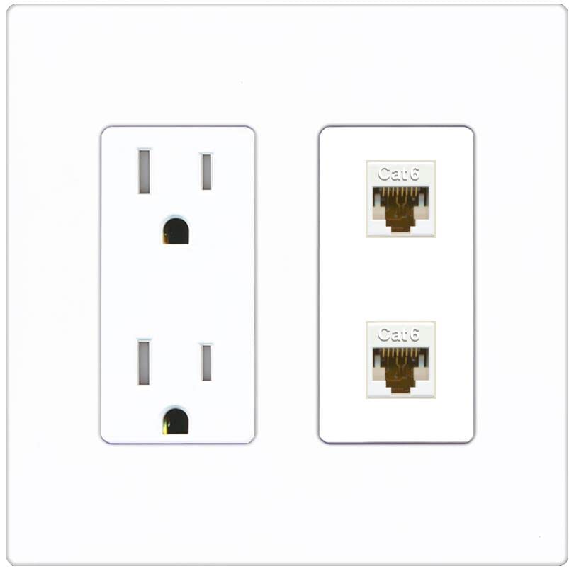 RiteAV 2 Port Cat6 Ethernet Wall Plate - Tamper-Resistant [Screwless White]