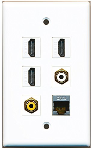 RiteAV - 3 HDMI 1 Port RCA White 1 Port RCA Yellow 1 Port Shielded Cat6 Ethernet Wall Plate