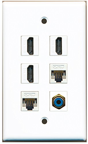 RiteAV - 3 HDMI 1 Port RCA Blue 2 Port Cat5e Ethernet White Wall Plate