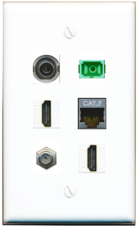 RiteAV 3.5mm CAT7 Coax 2 HDMI SC-APC-SX Flat/Solid Wall Plate [White]
