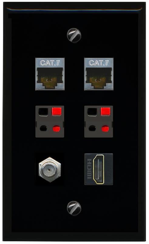 RiteAV 2 CAT7 COAX HDMI 2 SPEAKER Flat/Solid Wall Plate [Black]