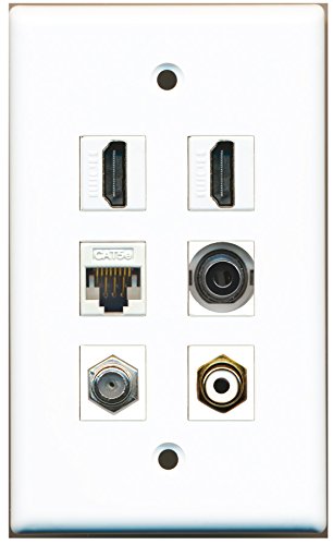 RiteAV - 2 HDMI 1 Port RCA White 1 Port Coax Cable TV- F-Type 1 Port 3.5mm 1 Port Cat5e Ethernet White Wall Plate