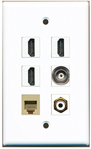 RiteAV - 3 HDMI 1 Port RCA White 1 Port Phone RJ11 RJ12 Beige 1 Port BNC Wall Plate