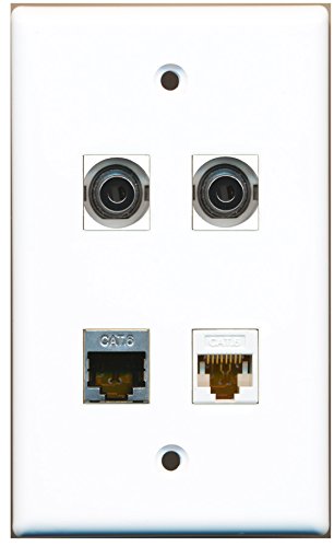 RiteAV - 1 Port Shielded Cat6 Ethernet 2 Port 3.5mm 1 Port Cat6 Ethernet White Wall Plate