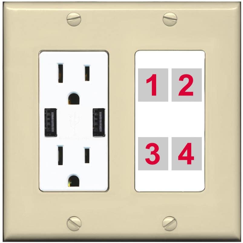 RiteAV Custom 4 Port Custom Wall Plate - USB Charger [Ivory/White]