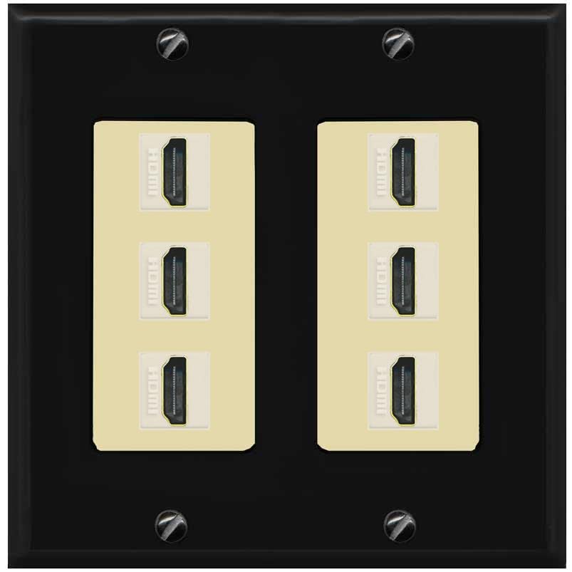 RiteAV HDMI Wall Plate 6 Port - 2 Gang [Black/Ivory]