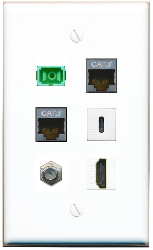 RiteAV 2 CAT7 Coax HDMI SC-APC-SX USBC Flat/Solid Wall Plate [White]