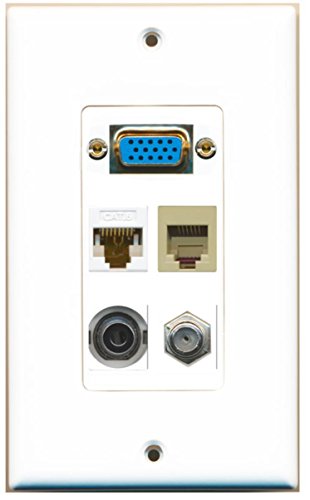 RiteAV (1 Gang Decorative Svga Coax Cat6 White 3.5mm Phone Wall Plate White