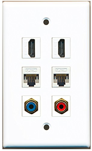 RiteAV - 2 HDMI 1 Port RCA Red 1 Port RCA Blue 2 Port Cat5e Ethernet White Wall Plate