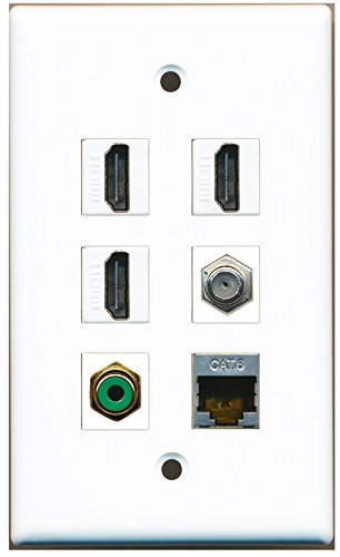 RiteAV - 3 HDMI 1 Port RCA Green 1 Port Coax Cable TV- F-Type 1 Port Shielded Cat6 Ethernet Wall Plate