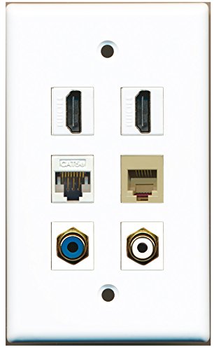 RiteAV - 2 HDMI 1 Port RCA White 1 Port RCA Blue 1 Port Phone RJ11 RJ12 Beige 1 Port Cat5e Ethernet White Wall Plate