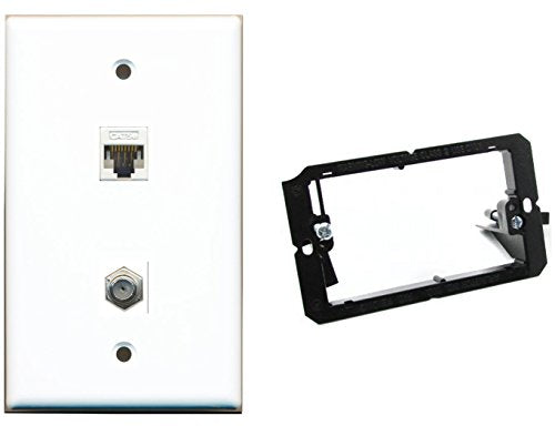 RiteAV - Mounting Bracket and (1 Gang Flat) Coax Cat5e White Wall Plate White