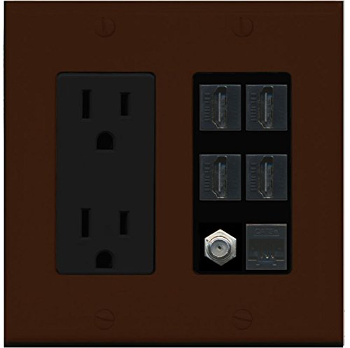 RiteAV 4 Port HDMI 1 Cat5E Ethernet 1 Coax Cable TV F-Type Wall Plate - Outlet [Brown/Black]