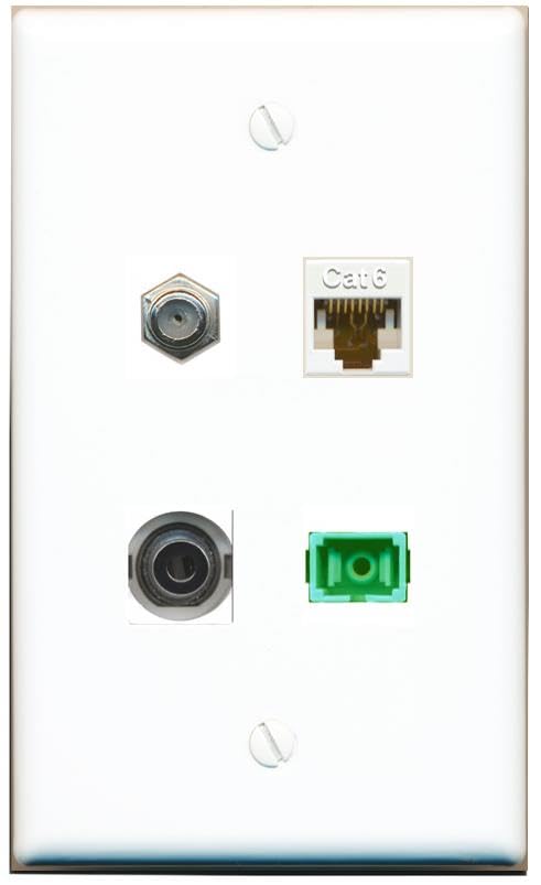 RiteAV - 3-5MM CAT6 COAX SC-APC Singlemode Simplex Wall Plate Flat White