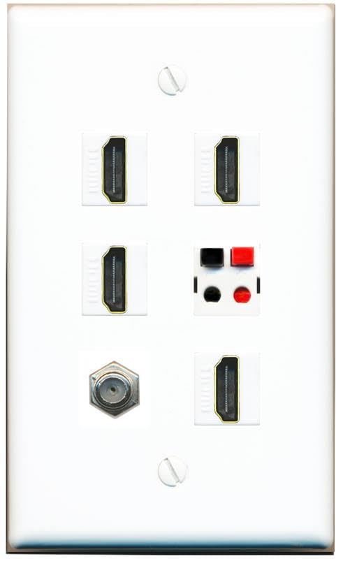 RiteAV COAX 4 HDMI SPEAKER Flat/Solid Wall Plate [White]