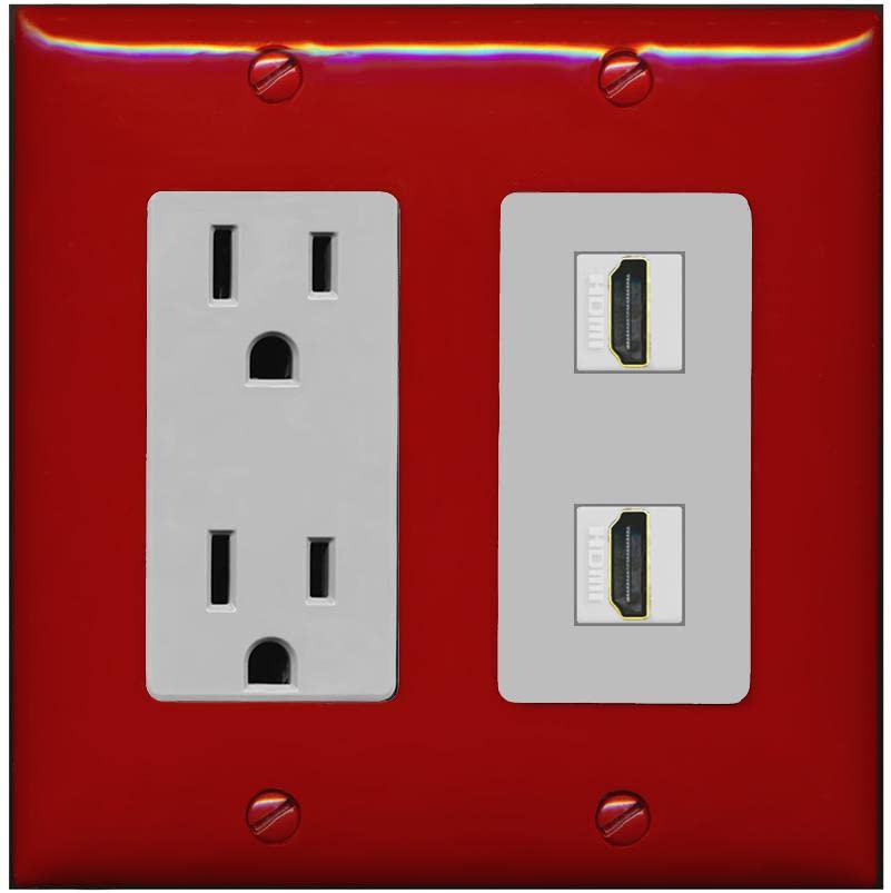 RiteAV HDMI Wall Plate 2 Port - Outlet [Red/Gray]