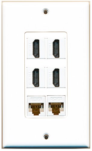 RiteAV 4 Port HDMI 2 Port Cat6 Ethernet White Wall Plate OVERSIZED