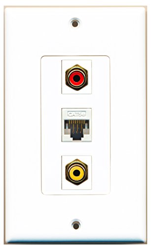 RiteAV 1 Port RCA Red 1 Port RCA Yellow 1 Port Cat5e Ethernet White Wall Plate OVERSIZED