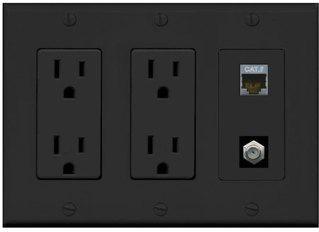 RiteAV Coax and Cat7 Wall Plate - 3G Dual Outlet [Black/Black]