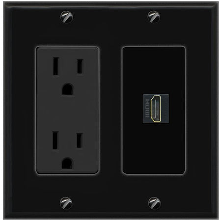 RiteAV HDMI Wall Plate with Power Outlet [Black]