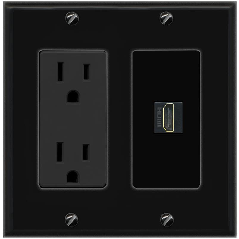 RiteAV Custom HDMI Wall Plate 1 Port - Outlet [Black/Black]