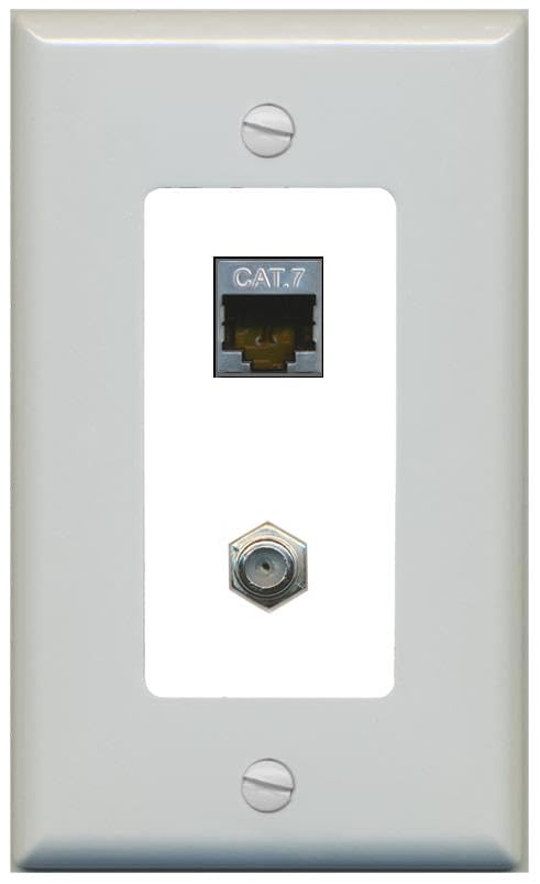 RiteAV Coax and Cat7 Wall Plate - 1 Gang [Gray/White]