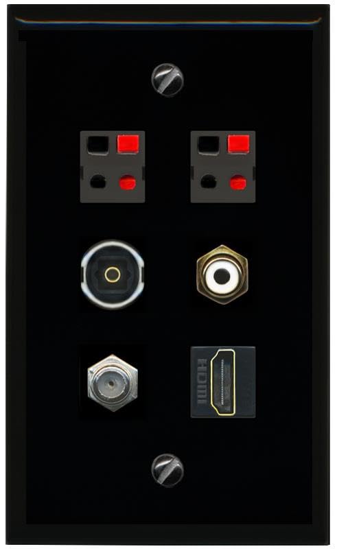RiteAV COAX HDMI RCA WHITE 2 SPEAKER TOSLINK Flat/Solid Wall Plate [Black]