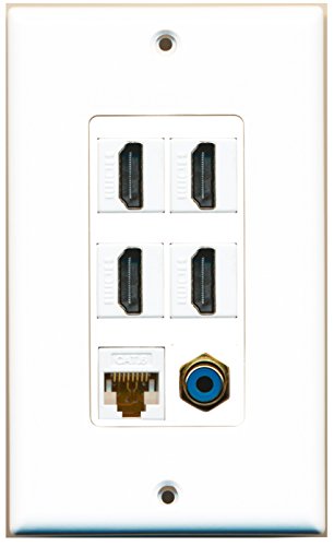 RiteAV 4 Port HDMI 1 RCA Blue 1 Cat6 Ethernet White Wall Plate OVERSIZED