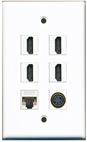 RiteAV - 4 HDMI 1 Port S-Video 1 Port Cat5e Ethernet White Wall Plate