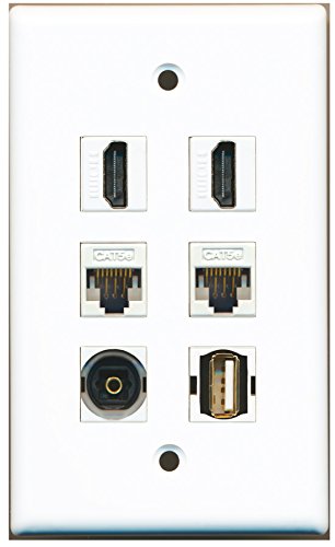 RiteAV - 2 HDMI 1 Port USB A-A 1 Port Toslink 2 Port Cat5e Ethernet White Wall Plate