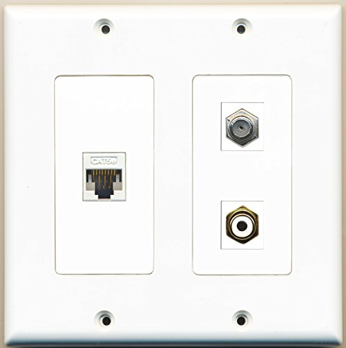 RiteAV - 1 Port RCA White 1 Port Coax Cable TV- F-Type 1 Port Cat5e Ethernet White - 2 Gang Wall Plate