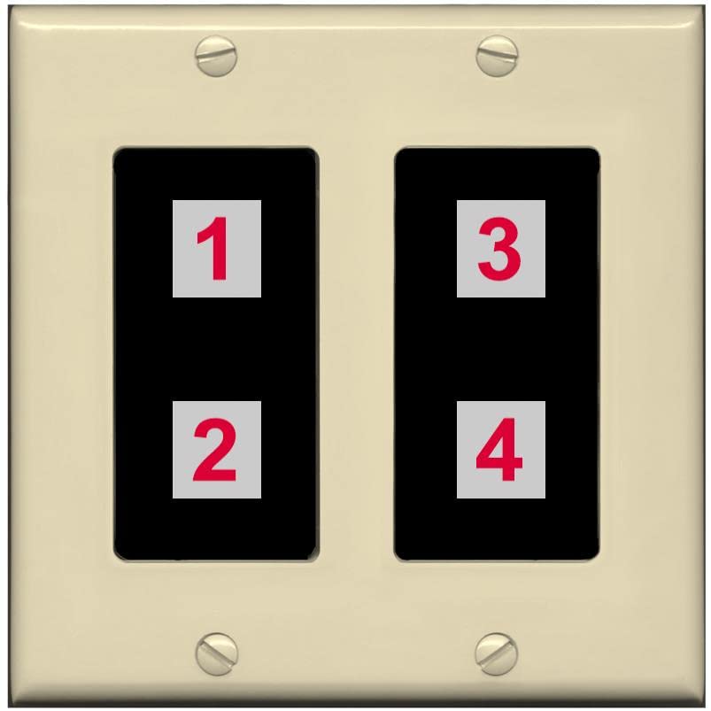 RiteAV Custom 4 Port Custom Wall Plate - 2 Gang [Ivory/Black]