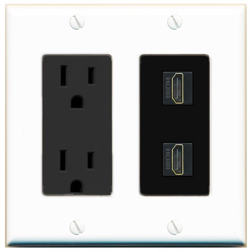 RiteAV HDMI Wall Plate 2 Port - Outlet [White/Black]