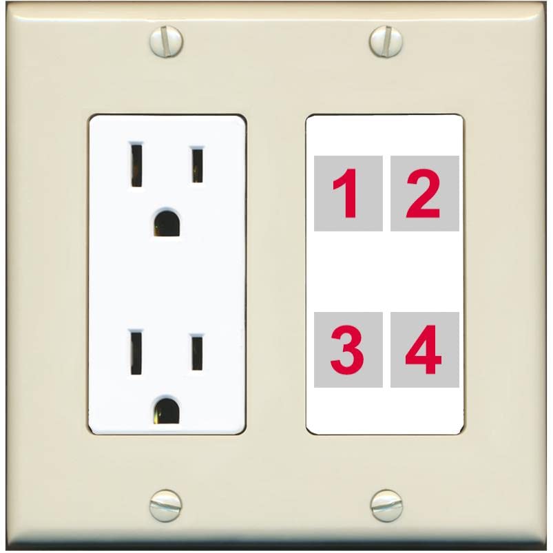 RiteAV Custom 4 Port Custom Wall Plate - Outlet [Light-Almond/White]