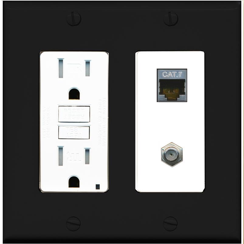 RiteAV Coax and Cat7 Wall Plate - GFCI [Black/White]
