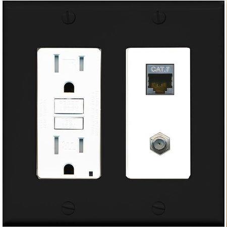 RiteAV Coax and Cat7 Wall Plate - GFCI [Black/White]